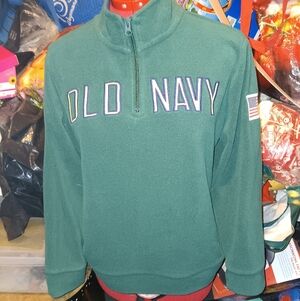 Boys Old Navy Forest Green Fleece Quarter-Zip Pullover Stretch XL 14/16